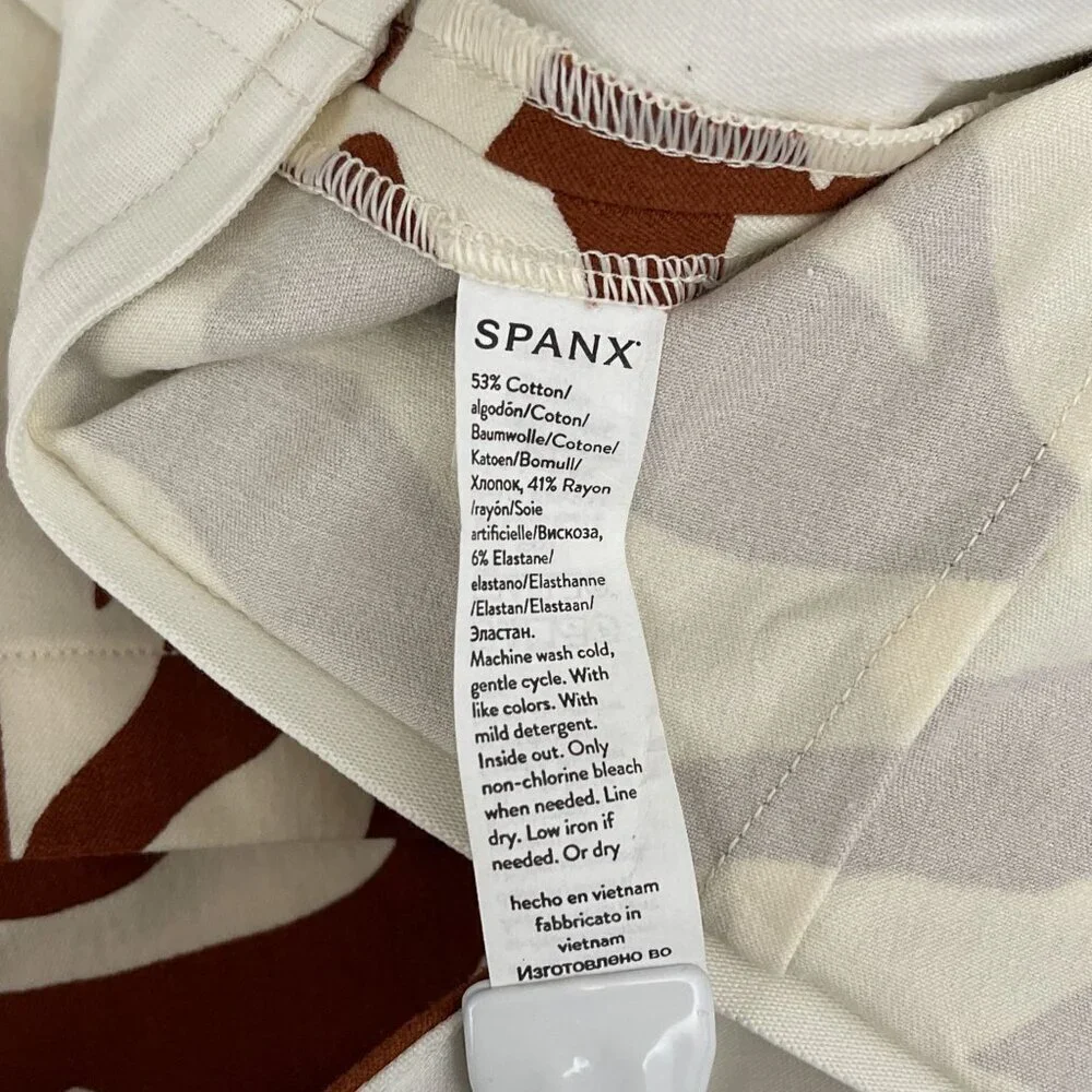 SPANX On-the-Go Ankle Slim Straight Pant Pull On Clay Zebra Stripe Brown Women L - Picture 9 of 16